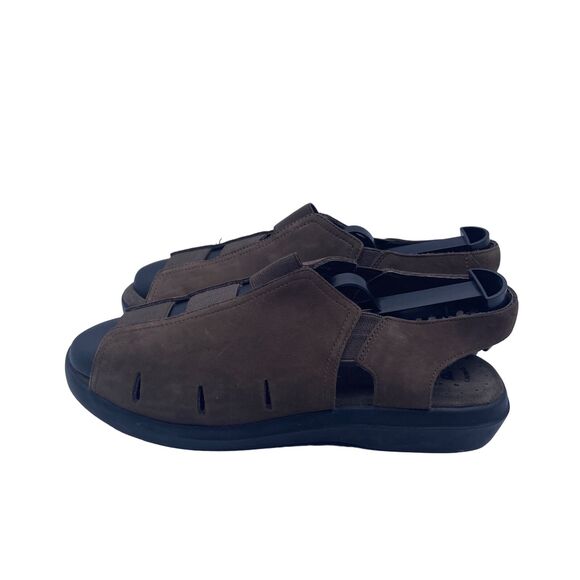 Propet Brown Leather Sandals Stretch Walking Open Toe Flat Comfort Womens Size 8 - Picture 1 of 10
